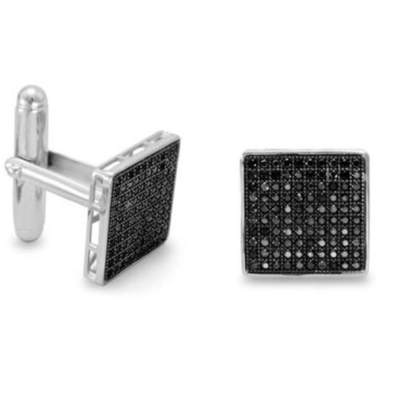 New Black CZ Pave Sterling Sliver Cuffs - Picture 1 of 2